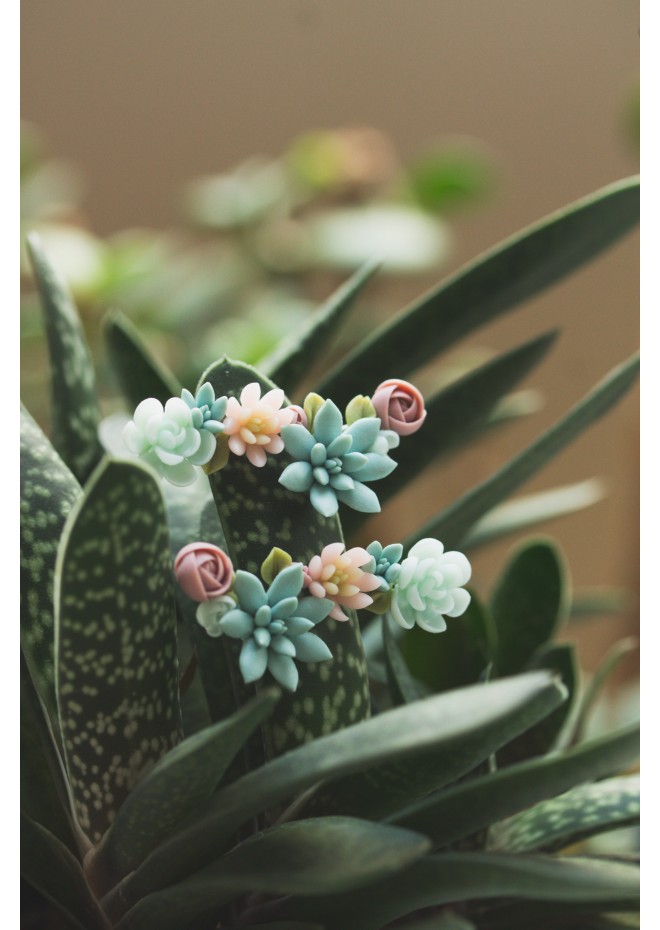 Succulent Ear Climbers with Matching Studs – Handmade Pastel Clay Set