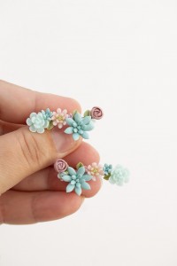 Succulent Ear Climber Set – Pastel Clay Cuffs + Studs