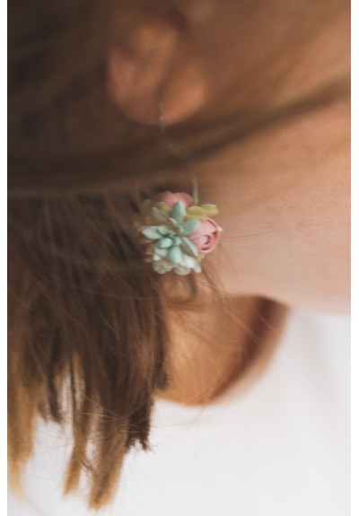 Pastel Succulent Drop Earrings – Summer-Inspired Clay Florals