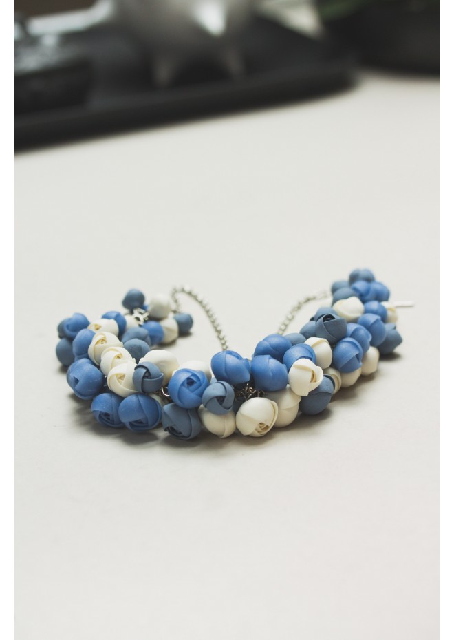 Azure & Cream Polymer Clay Statement Necklace