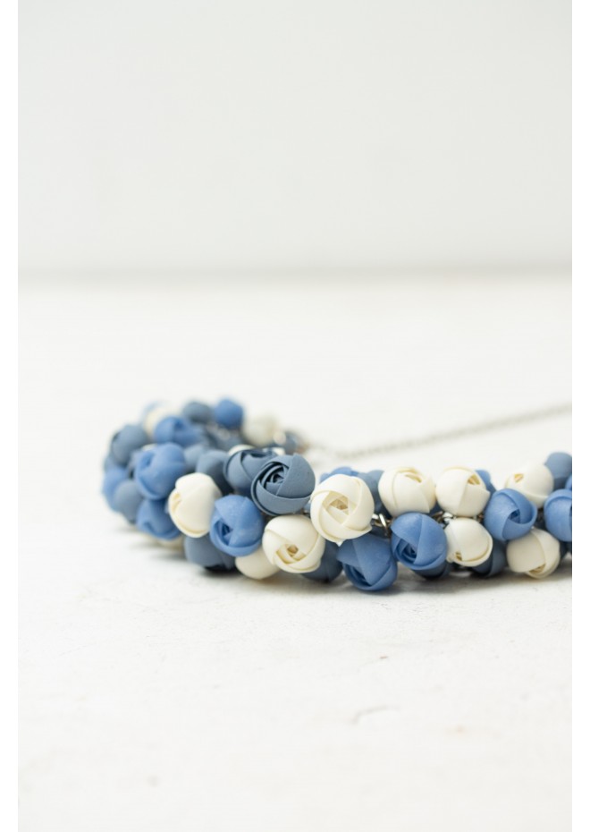 Azure & Cream Polymer Clay Statement Necklace