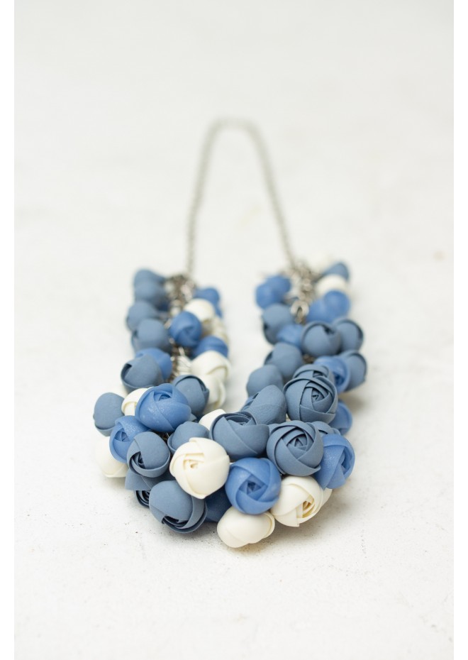 Azure & Cream Polymer Clay Statement Necklace
