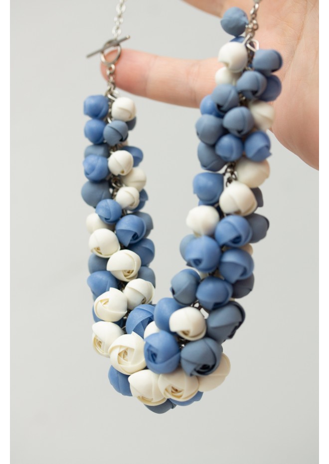 Azure & Cream Polymer Clay Statement Necklace