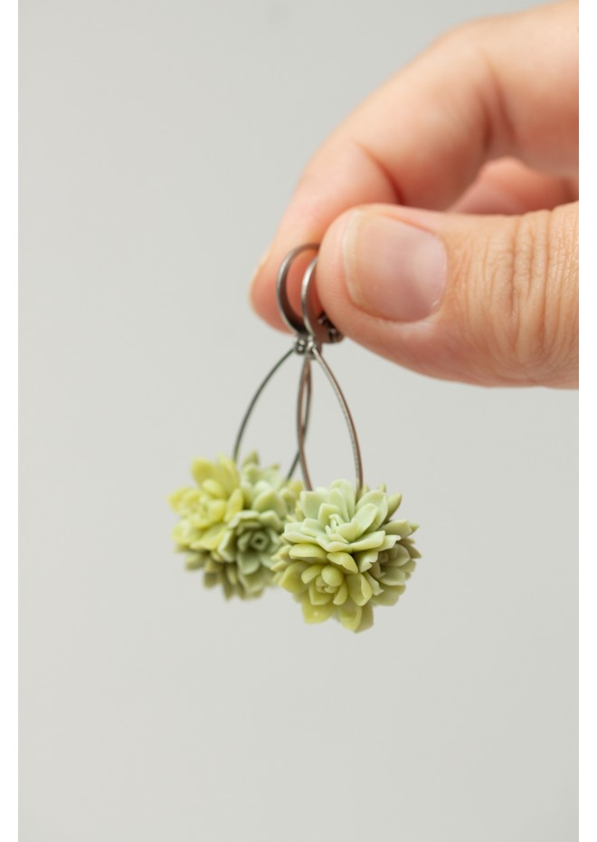 Green Succulent Polymer Clay Earrings