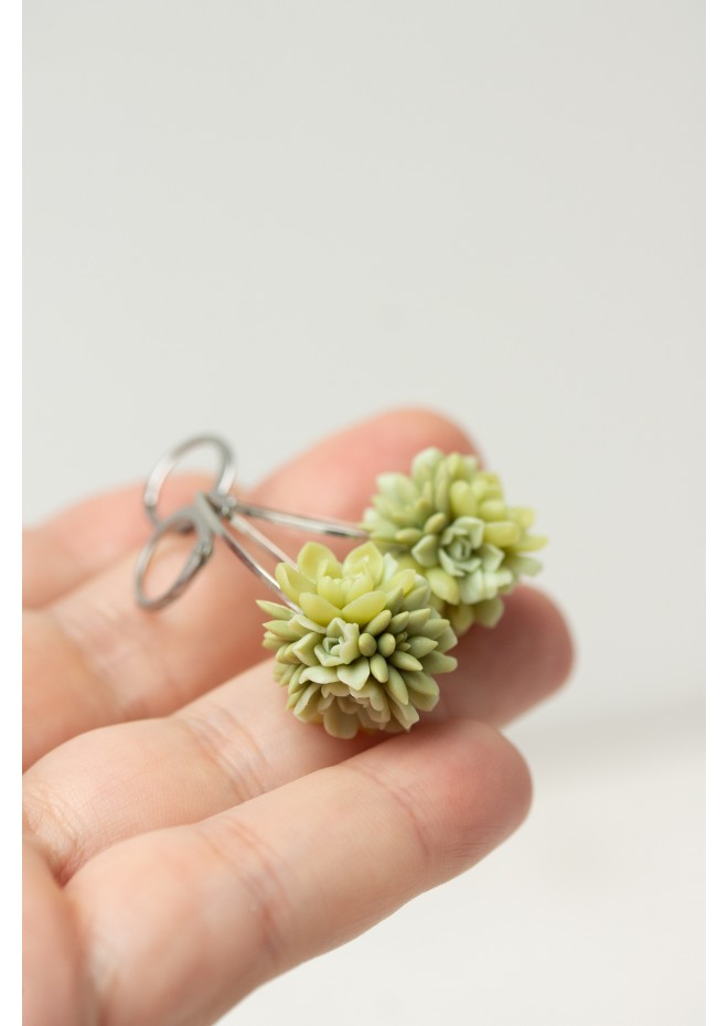 Green Succulent Polymer Clay Earrings