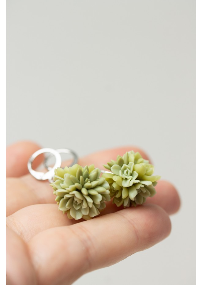 Green Succulent Polymer Clay Earrings