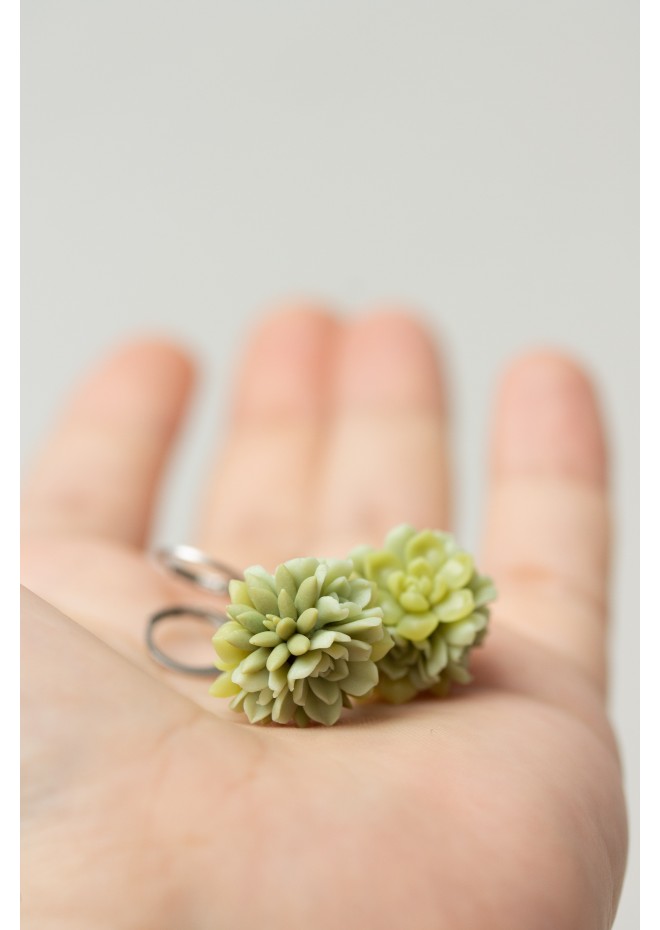 Green Succulent Polymer Clay Earrings