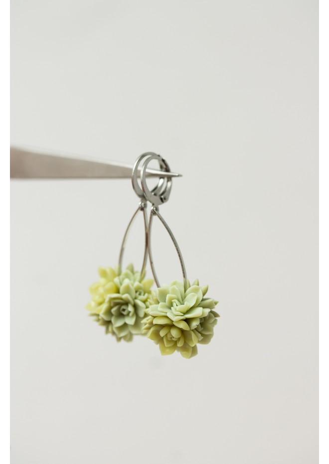 Green Succulent Polymer Clay Earrings