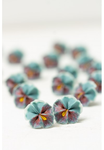 Handmade Pansy Stud Earrings in Deep Blue & Red