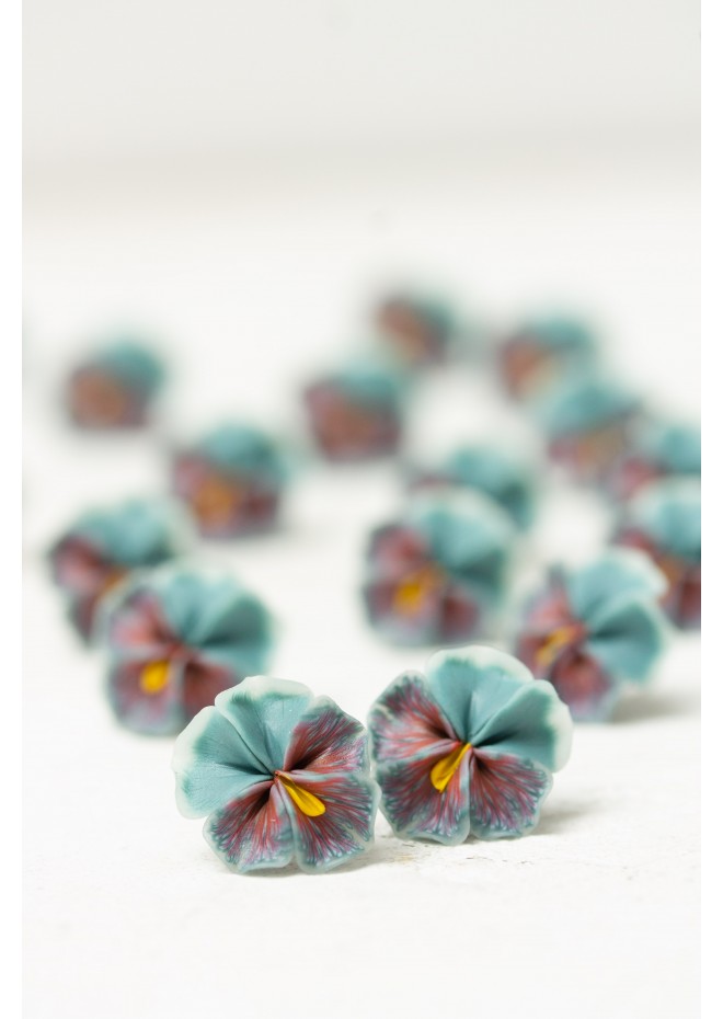 Blue Red  Pansy Stud Earrings | Handmade Hypoallergenic Flower Jewelry