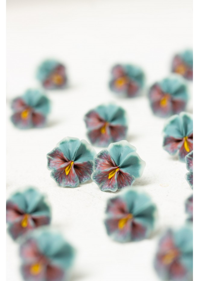 Blue Red  Pansy Stud Earrings | Handmade Hypoallergenic Flower Jewelry