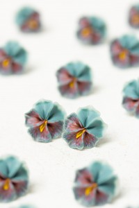 Handmade Pansy Stud Earrings in Deep Blue & Red