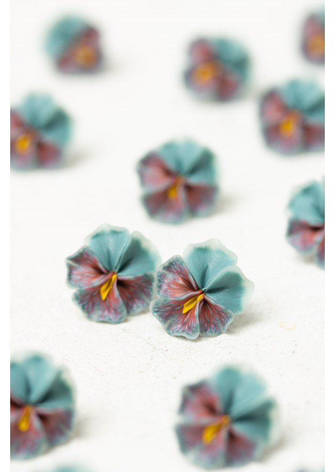 Blue Red  Pansy Stud Earrings | Handmade Hypoallergenic Flower Jewelry