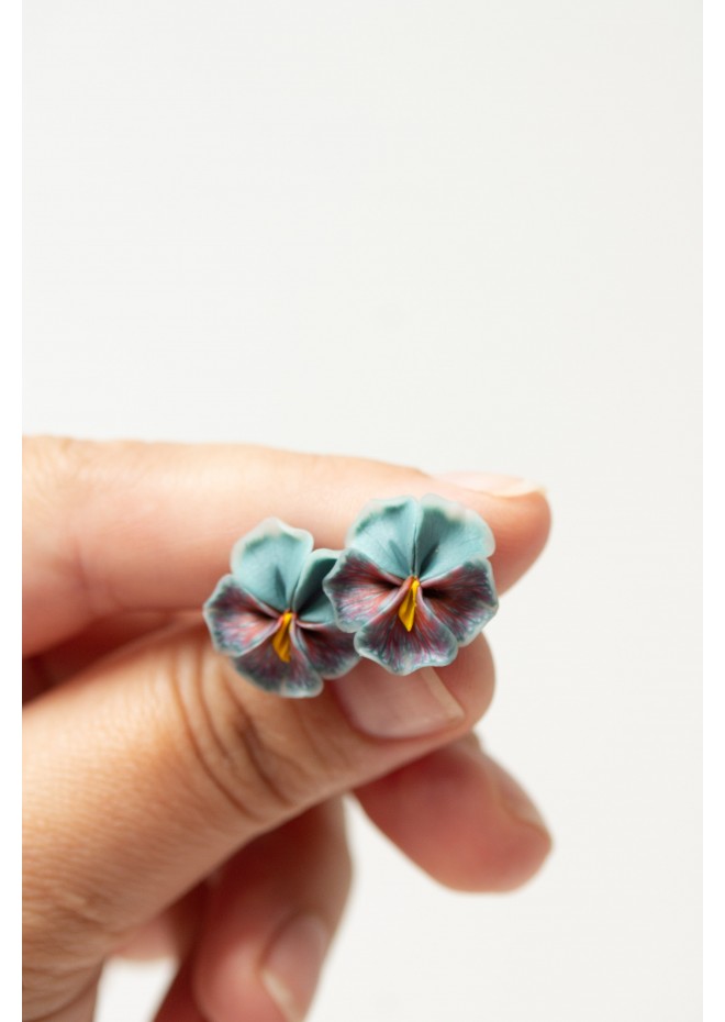 Blue Red  Pansy Stud Earrings | Handmade Hypoallergenic Flower Jewelry