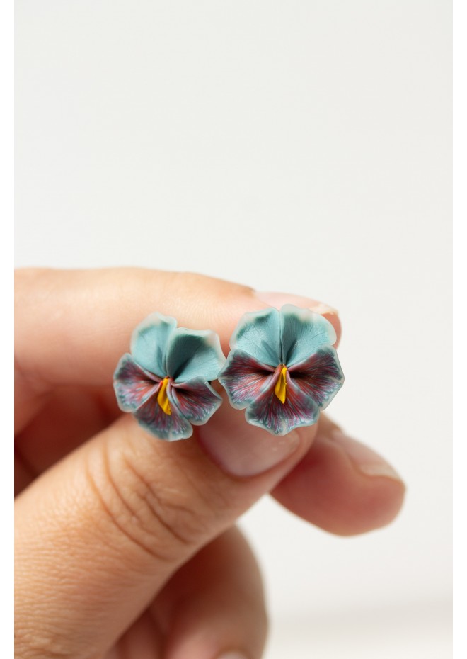 Blue Red  Pansy Stud Earrings | Handmade Hypoallergenic Flower Jewelry