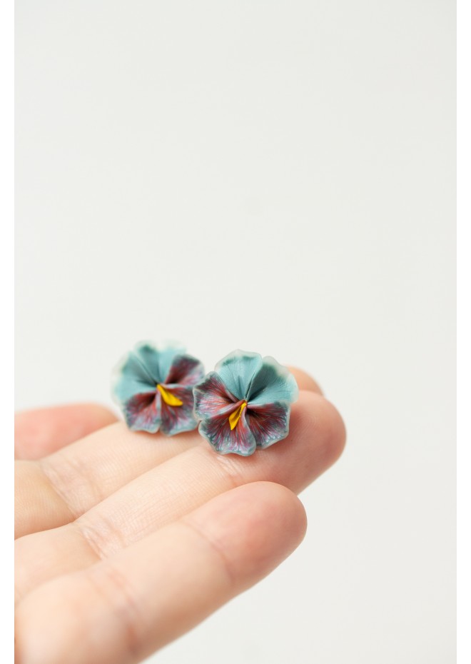 Blue Red  Pansy Stud Earrings | Handmade Hypoallergenic Flower Jewelry