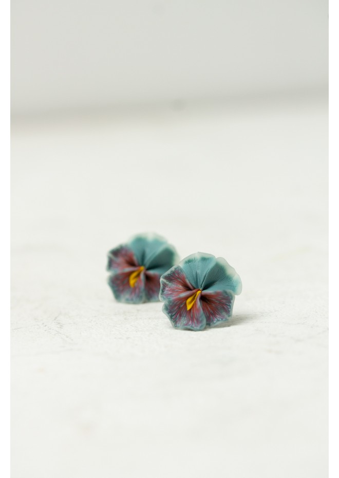 Blue Red  Pansy Stud Earrings | Handmade Hypoallergenic Flower Jewelry