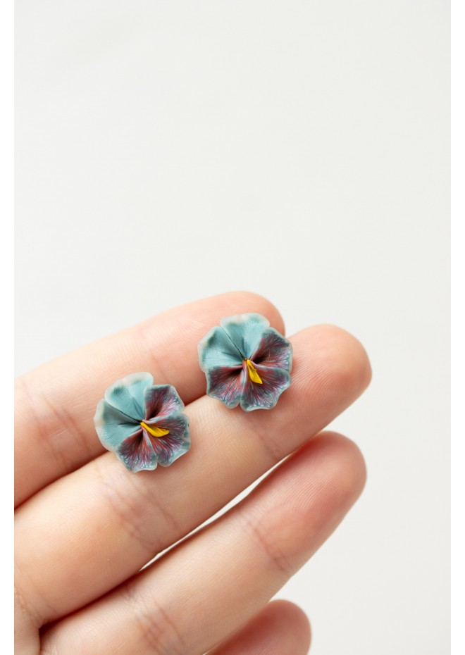 Blue Red  Pansy Stud Earrings | Handmade Hypoallergenic Flower Jewelry