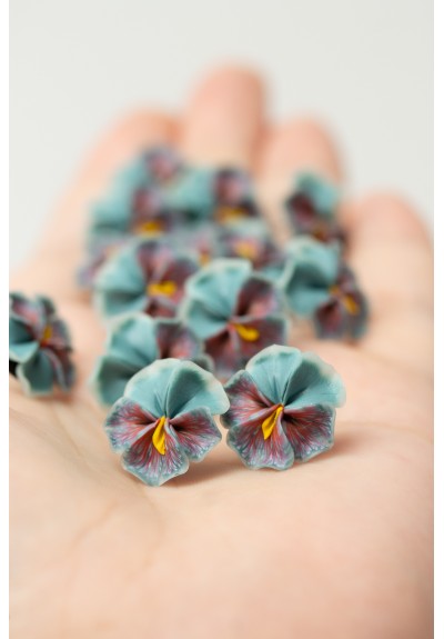 Handmade Pansy Stud Earrings in Deep Blue & Red