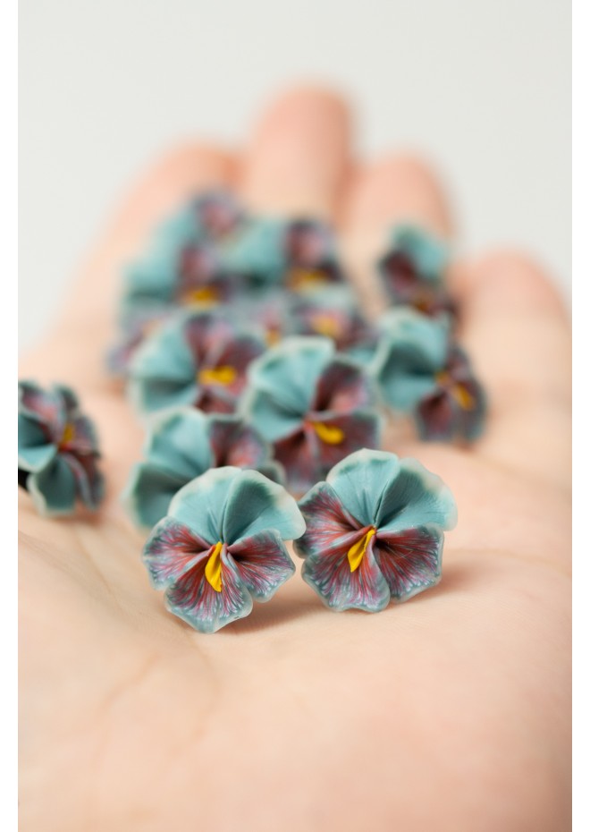 Blue Red  Pansy Stud Earrings | Handmade Hypoallergenic Flower Jewelry