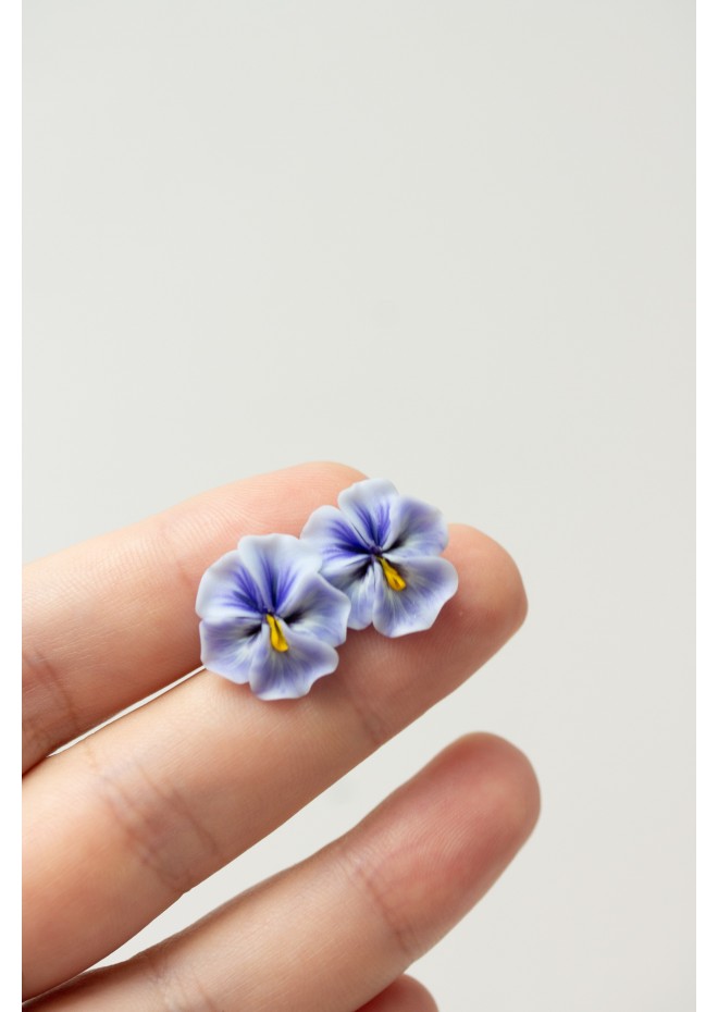 Blue  Pansy Stud Earrings | Handmade Hypoallergenic Flower Jewelry