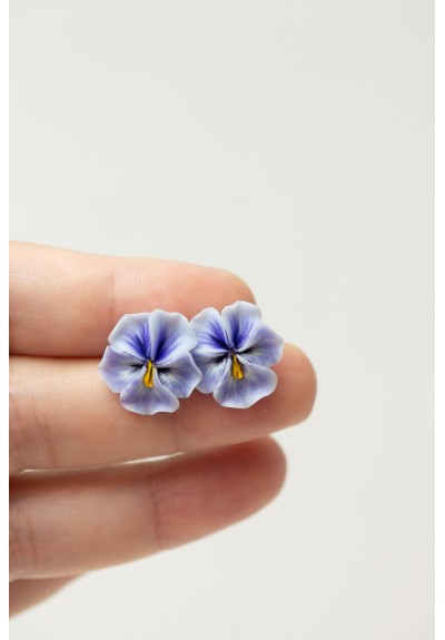 Handmade Pansy Stud Earrings in Deep Blue 