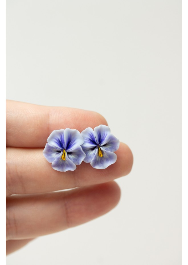 Blue  Pansy Stud Earrings | Handmade Hypoallergenic Flower Jewelry