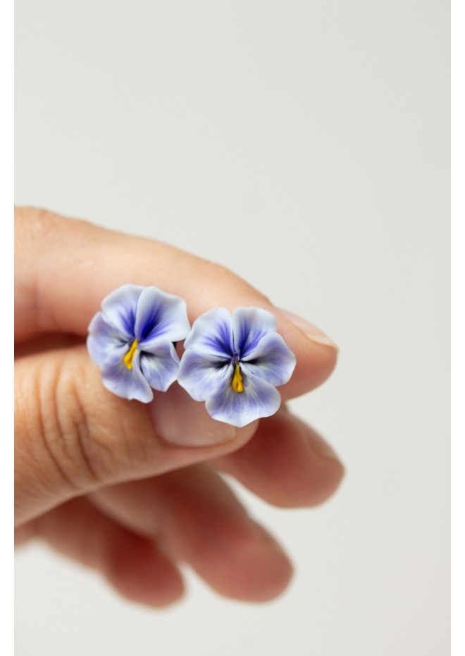 Blue  Pansy Stud Earrings | Handmade Hypoallergenic Flower Jewelry