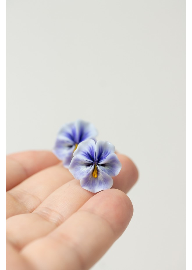 Blue  Pansy Stud Earrings | Handmade Hypoallergenic Flower Jewelry