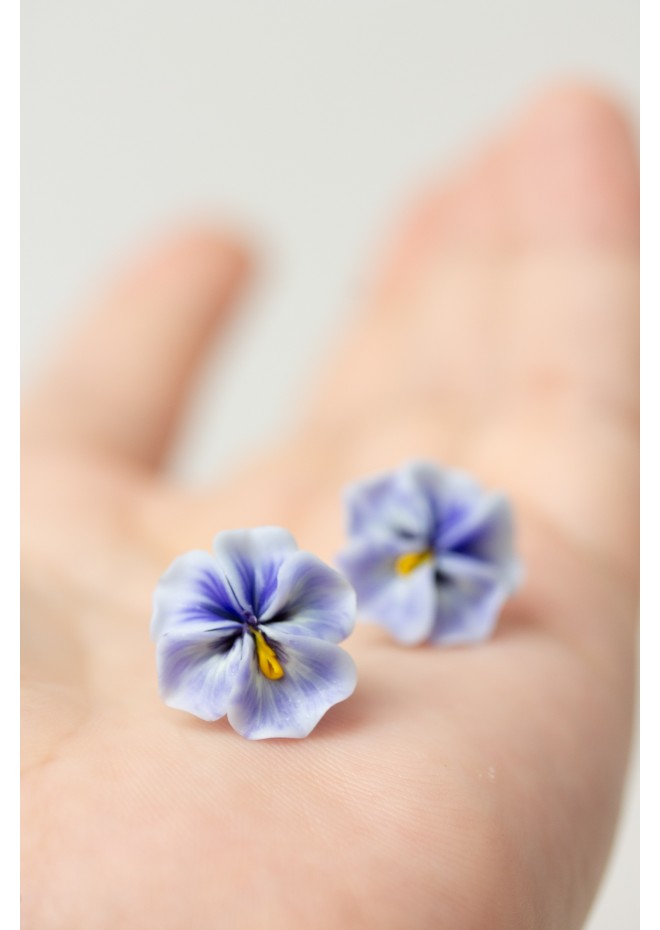 Blue  Pansy Stud Earrings | Handmade Hypoallergenic Flower Jewelry