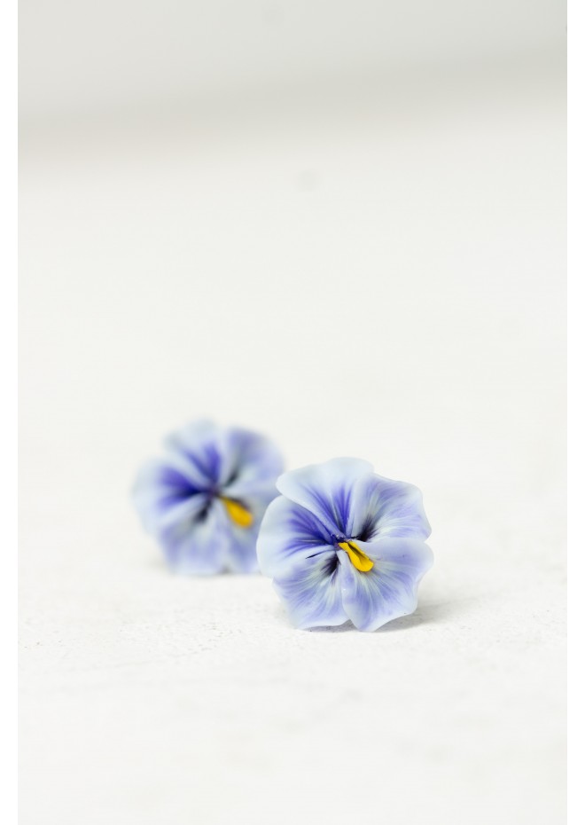 Blue  Pansy Stud Earrings | Handmade Hypoallergenic Flower Jewelry