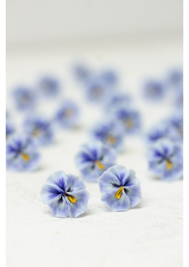 Blue  Pansy Stud Earrings | Handmade Hypoallergenic Flower Jewelry
