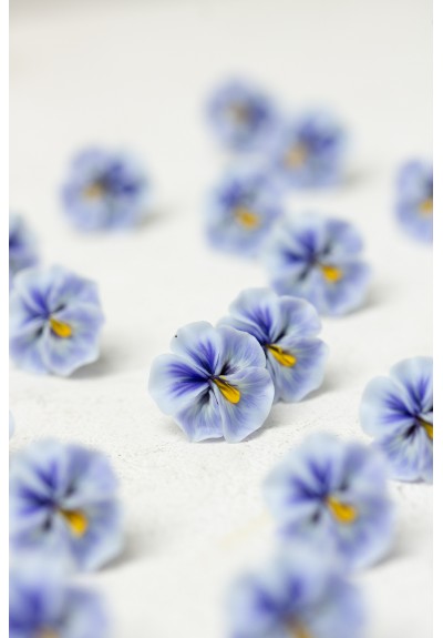 Handmade Pansy Stud Earrings in Deep Blue 