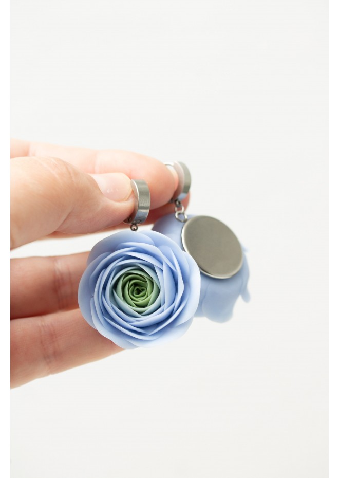 Handmade Blue Ranunculus Earrings – Bold Floral Jewelry