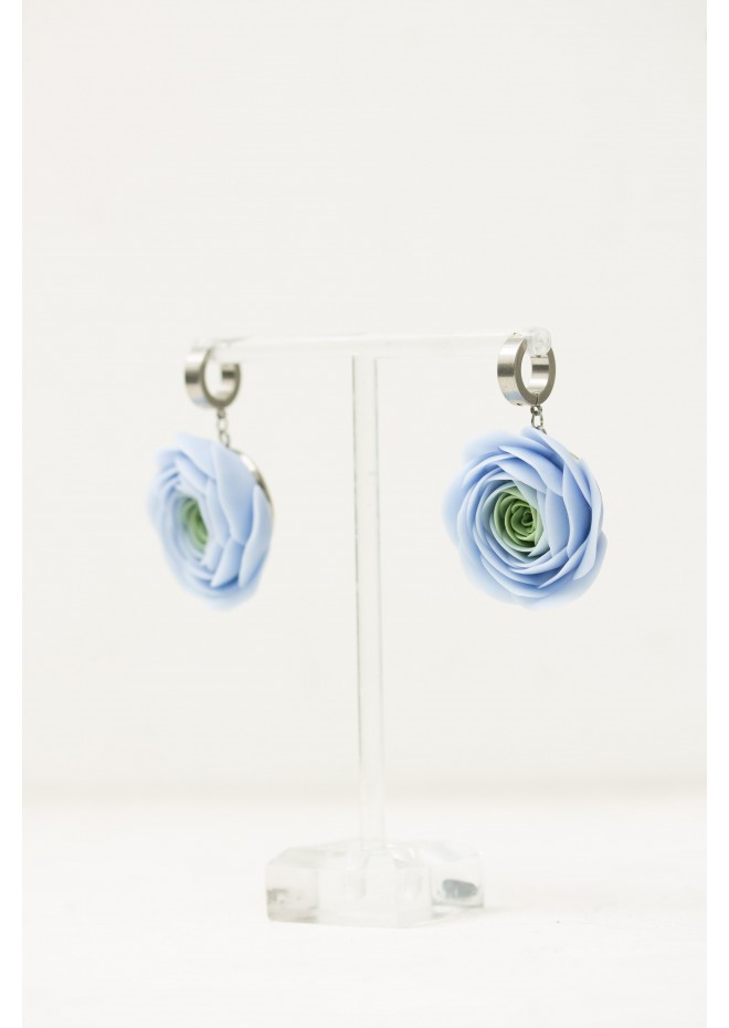 Handmade Blue Ranunculus Earrings – Bold Floral Jewelry