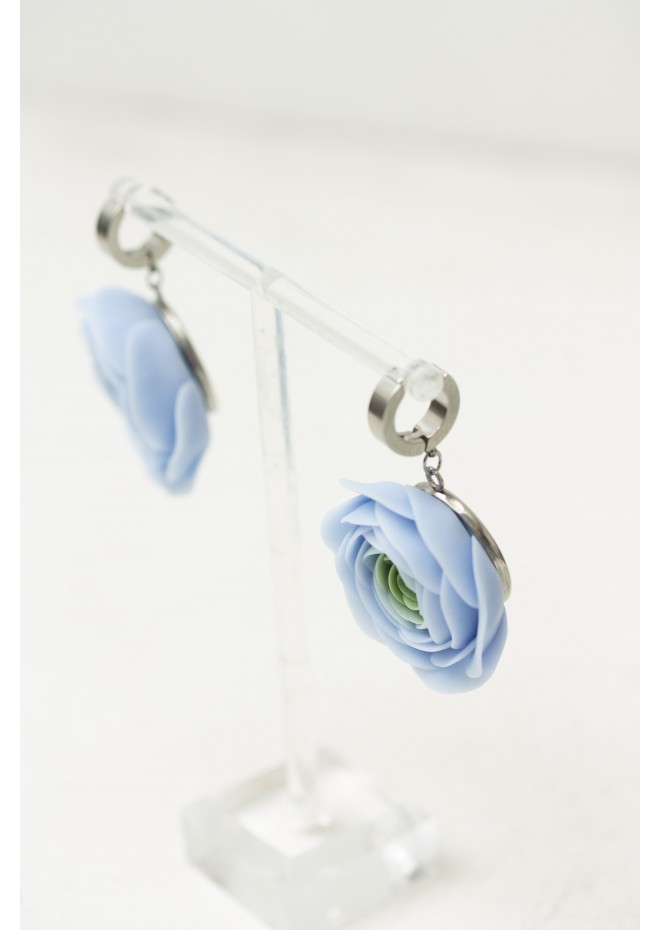 Handmade Blue Ranunculus Earrings – Bold Floral Jewelry
