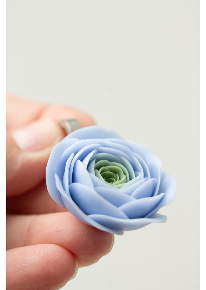 Handmade Blue Ranunculus Earrings – Bold Floral Jewelry