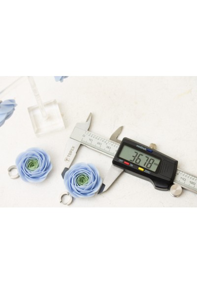 Handmade Blue Ranunculus Rose Earrings – Large Polymer Clay Statement Jewelry for Special Occasions