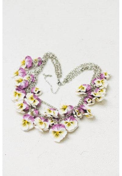 White & Violet Pansy Flower Necklace | Bold Handmade Statement Piece