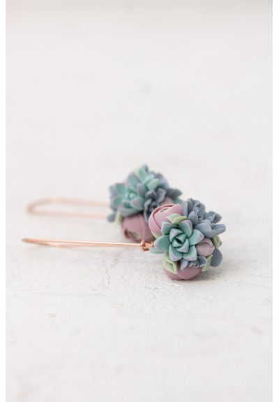Pastel Succulent Bouquet Dangle Earrings