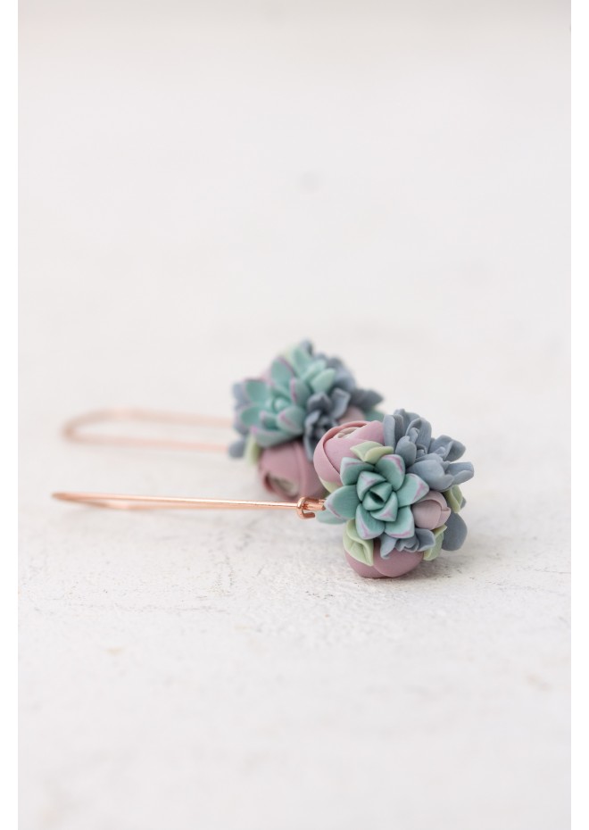 Handmade Pastel Succulent Bouquet Dangle Earrings