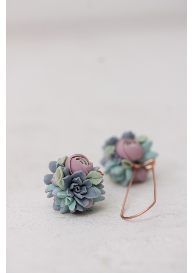 Handmade Pastel Succulent Bouquet Dangle Earrings