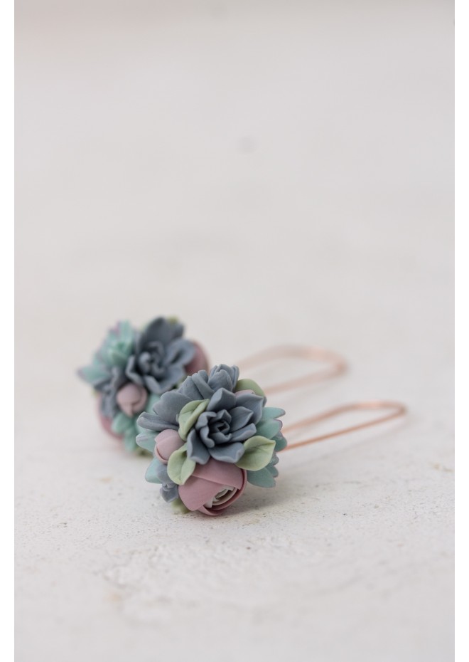 Handmade Pastel Succulent Bouquet Dangle Earrings