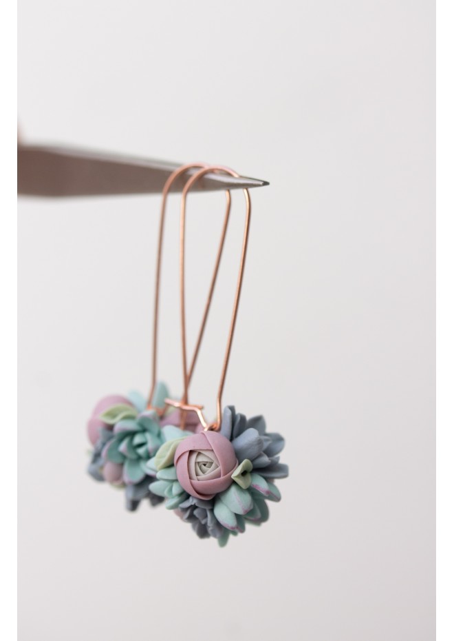 Handmade Pastel Succulent Bouquet Dangle Earrings