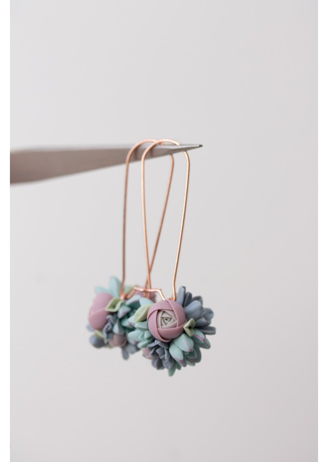 Handmade Pastel Succulent Bouquet Dangle Earrings