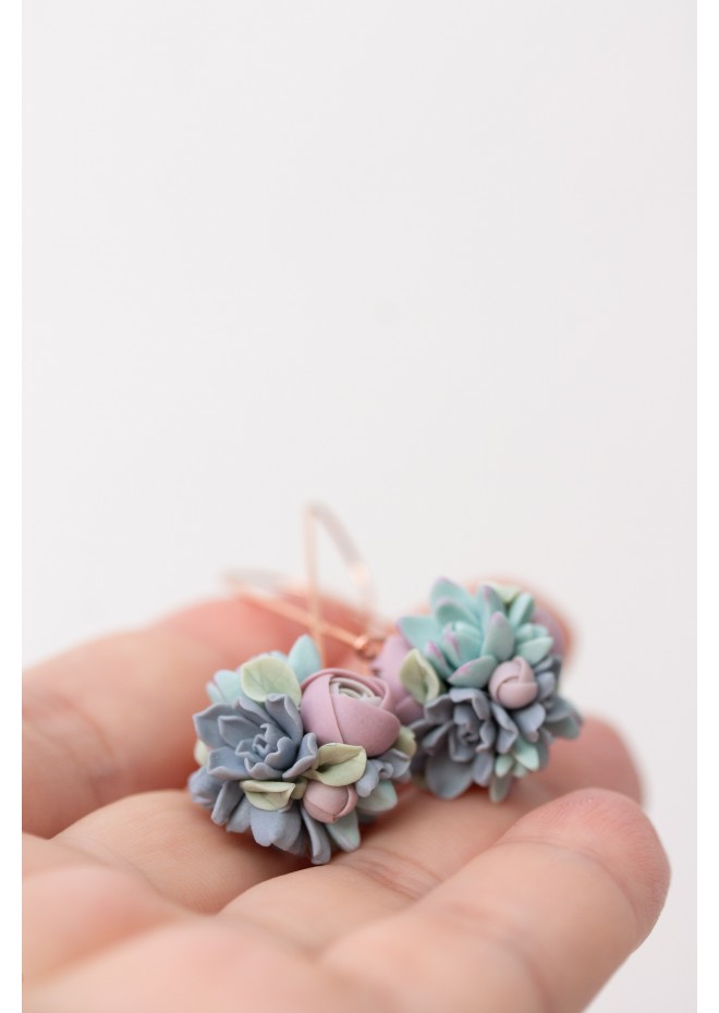 Handmade Pastel Succulent Bouquet Dangle Earrings