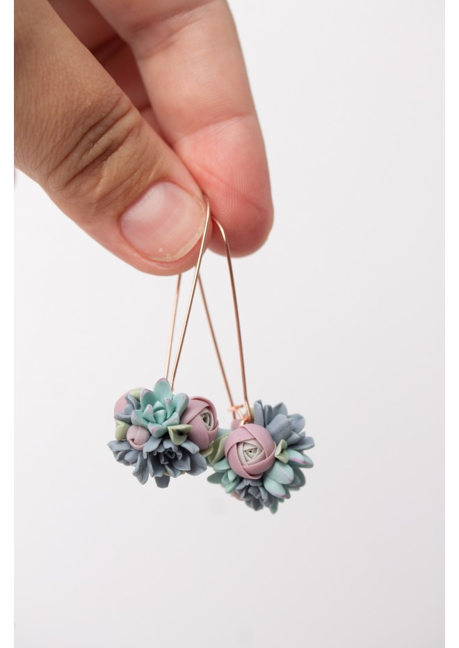 Handmade Pastel Succulent Bouquet Dangle Earrings