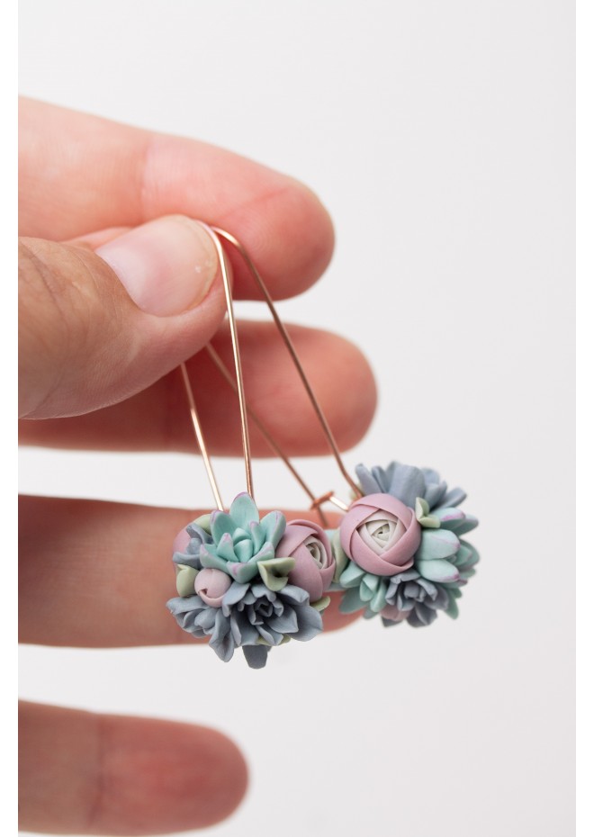 Handmade Pastel Succulent Bouquet Dangle Earrings