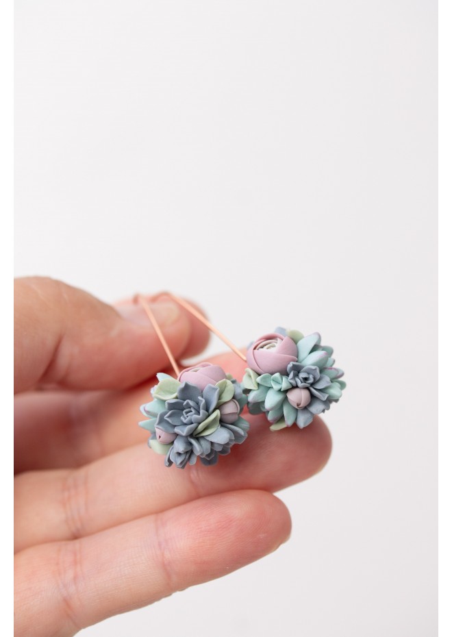 Handmade Pastel Succulent Bouquet Dangle Earrings