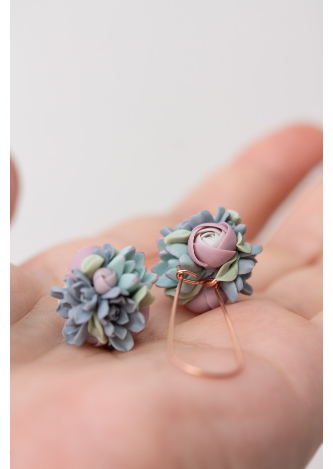 Handmade Pastel Succulent Bouquet Dangle Earrings